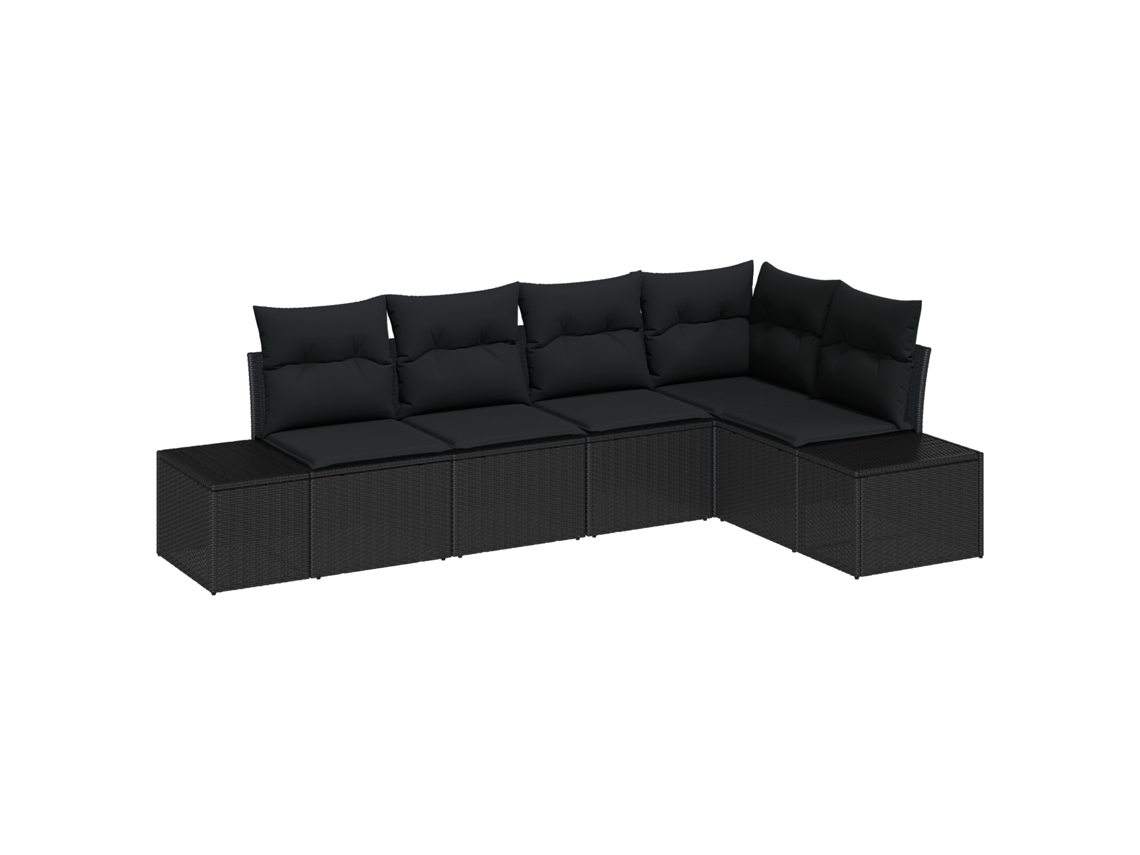 Conjunto 5 Conjunto De Sofá De Jardim Vidaxl Preto Vime Pe (264 X 154 X 69 Cm)