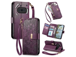 Capa De Celular Carteira De Couro Com Zíper, Estampa De Flores E Folhas, Com Alça, Para Nothing Phone 3a