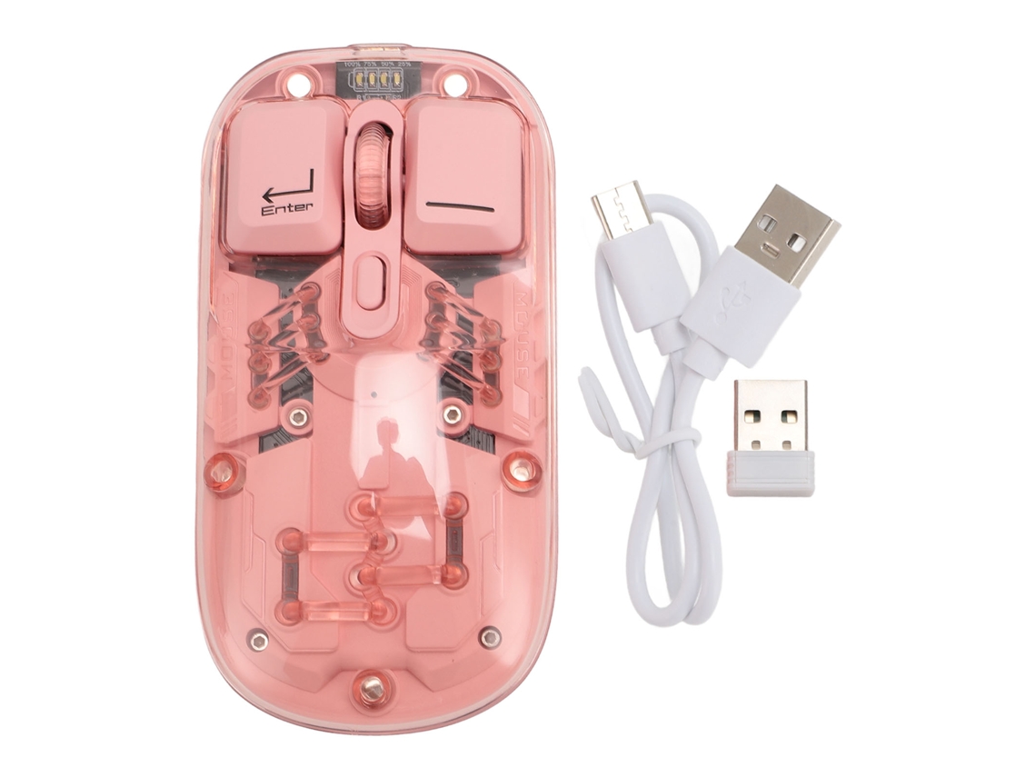 Ratón Inalámbrico Transparente de Doble Modo 2.4g Bt5.0 Rgb Recargable de 400 Mah, Color Rosa, para Oficina.