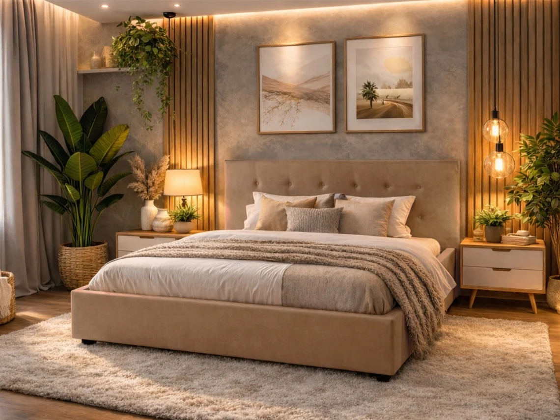 Cama de Casal River com Estrado Elevatório (Bege)(190x140 cm)