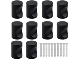 Conjunto de 10 Puxadores Pretos, para Gavetas, Móveis, Redondos | BRILVIBERA