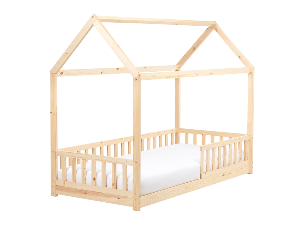 Cama Infantil Baixa Em Forma De Casa Beliani Cossaye De Madeira De Pinho Castanho Claro 90x200