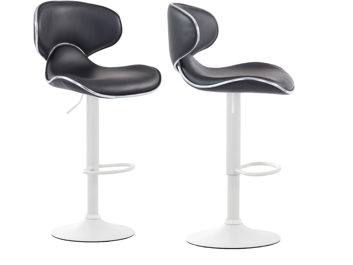 Conjunto de 2 banquetas de bar com design contemporâneo, pés de metal branco fosco e assentos de material sintético preto 10_0000355