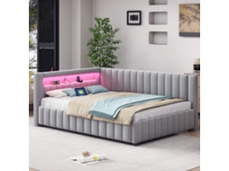 Sofá Cama 140x200 Samt Cinza Com Leds Usb Estabilidade Conforto