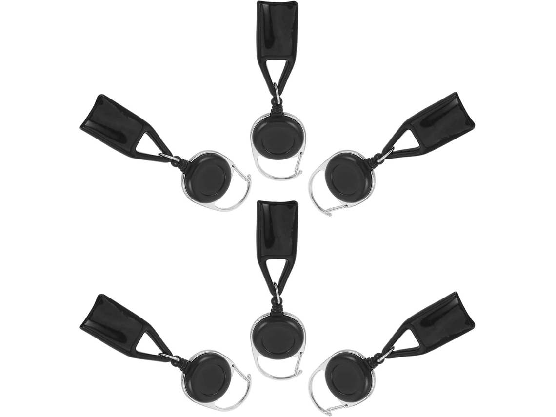 Conjunto De 6 Suportes De Porta Retráteis Pretos Com Clipes Anti-perda Em Plástico E Liga Metálica.