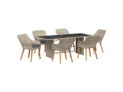 Conjunto 7 Conjunto De Jantar Para Jardim Vidaxl Cinzento-claro Vime Pe (190 X 80 X 74 Cm)