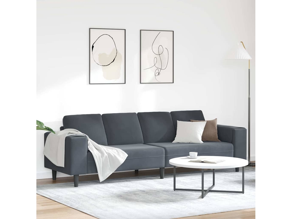 Vidaxl Sofá De Sala De Estar Cinza Escuro 250 X 77 X 76 Cm