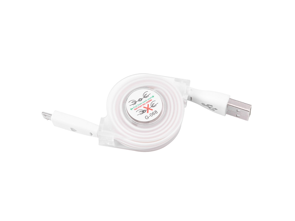 Cabo de dados retrátil branco USB com rosto sorridente, carregamento com luz LED EOOCOO