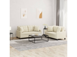Vidaxl 2 Pcs Conjunto De Sofás Com Almofadas Couro Artificial Creme