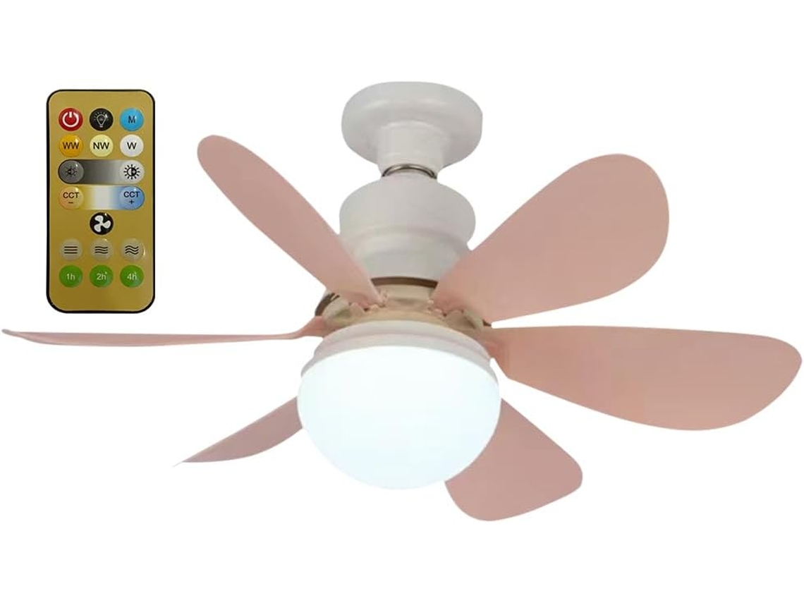Ventoinha De Teto Rosa 30w E27 Com Luz E Controlo Remoto