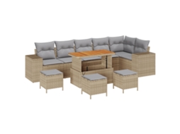 Conjunto 10 De Sofás De Jardim Com Com Almofadas Vidaxl Bege Polyrattan Acácia
