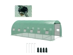Estufa túnel 6x3x2m com rega integrada, 12 janelas rede, porta enrolável, verde | S/MARCA