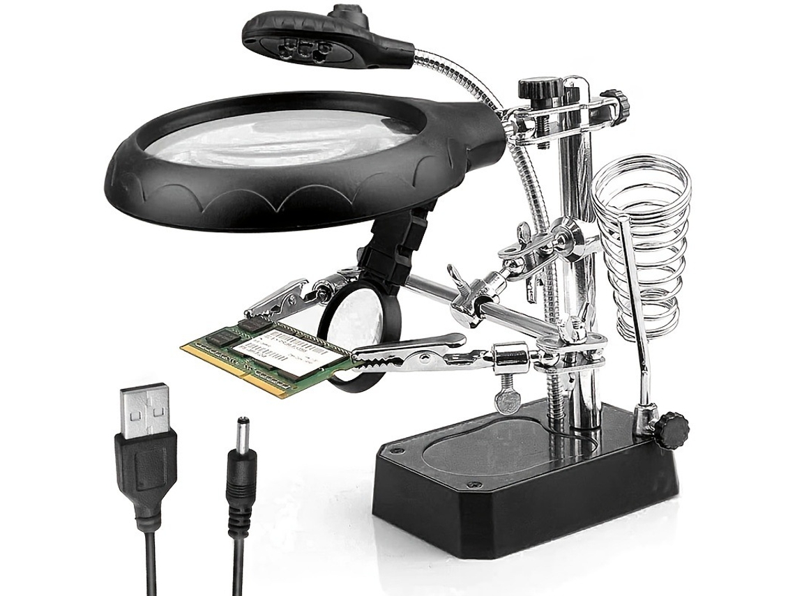 Lupa De Soldagem Com 5 Luzes Led, Grampos Extras Tripé De Ferro Para Aquaforge