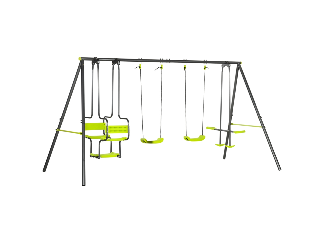 Balanço Infantil para Exterior com 6 Lugares e Estrutura de Aço, para Crianças a Partir Dos 3 Anos, 355 X 184 X 186 Cm, Verde. ZENCORE SERVICES
