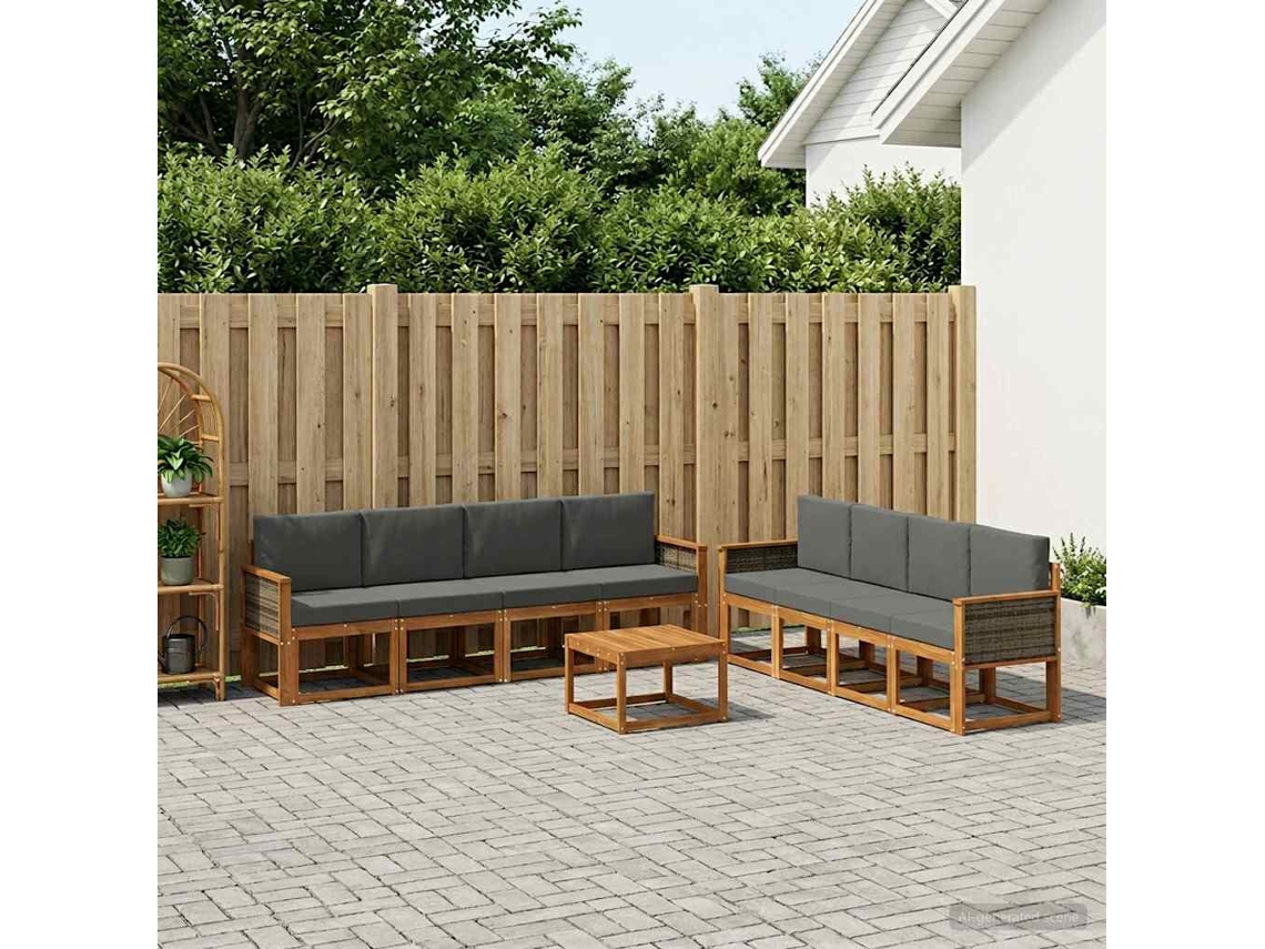 Vidaxl Conjunto De Sofás Para Exterior 7 Pcs Natural E Antracite