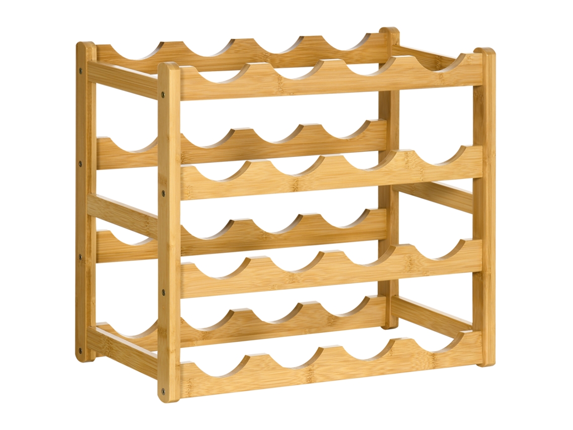 Suporte De Garrafas De Bambu Com 4 Níveis, Capacidade Para 16 Garrafas, 43x23,5x38cm, Madeira Natural