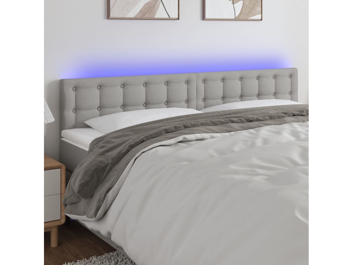 Vidaxl Cabeceira De Cama C/luzes Led Tecido 180x5x78/88 Cm Cinza-claro