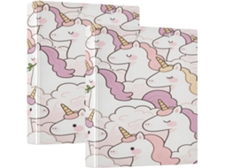 Pasta Escolar Branca De 1, 5 Polegadas Com Desenho De Unicórnio, Três Argolas E Bolsos, Pacote Com 1 2 Unidades, Capa