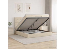 Vidaxl Cama Ottoman Com Colchão E Led Creme 180 X 200 Cm Tecido