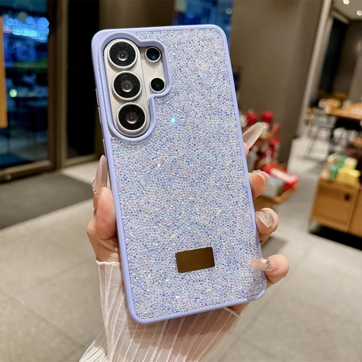(roxo Claro, Galaxy S25) Capa Brilhante Para Celular Samsung, Com Logo Metálico Na Parte Traseira E Proteção Completa.