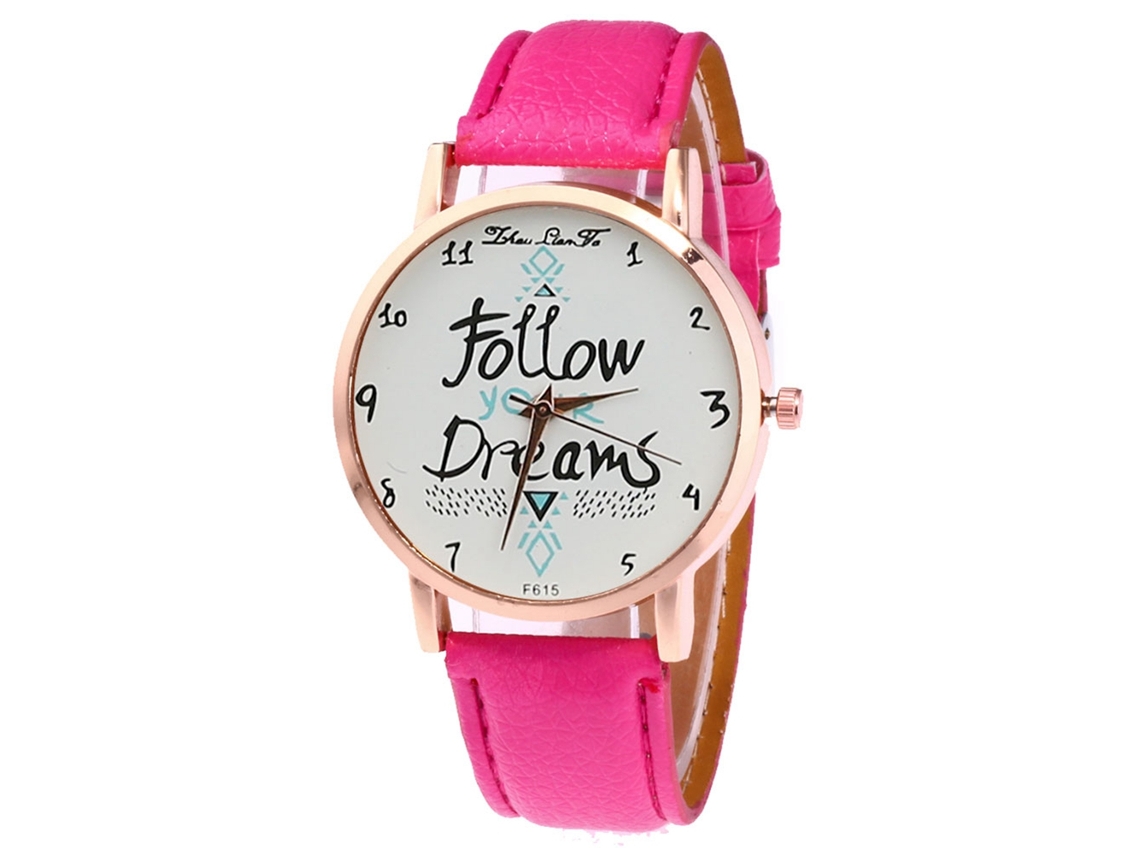 Relógio de quartzo moderno para homens e mulheres com pulseira de couro PU, estilo casual (vermelho e rosa)