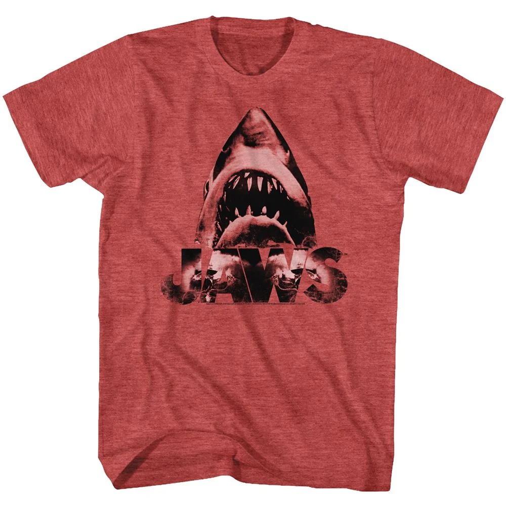 Unisex Adult T-shirt Rockinstone Jaws Movie Burnt Jaws Heather Red Sizes