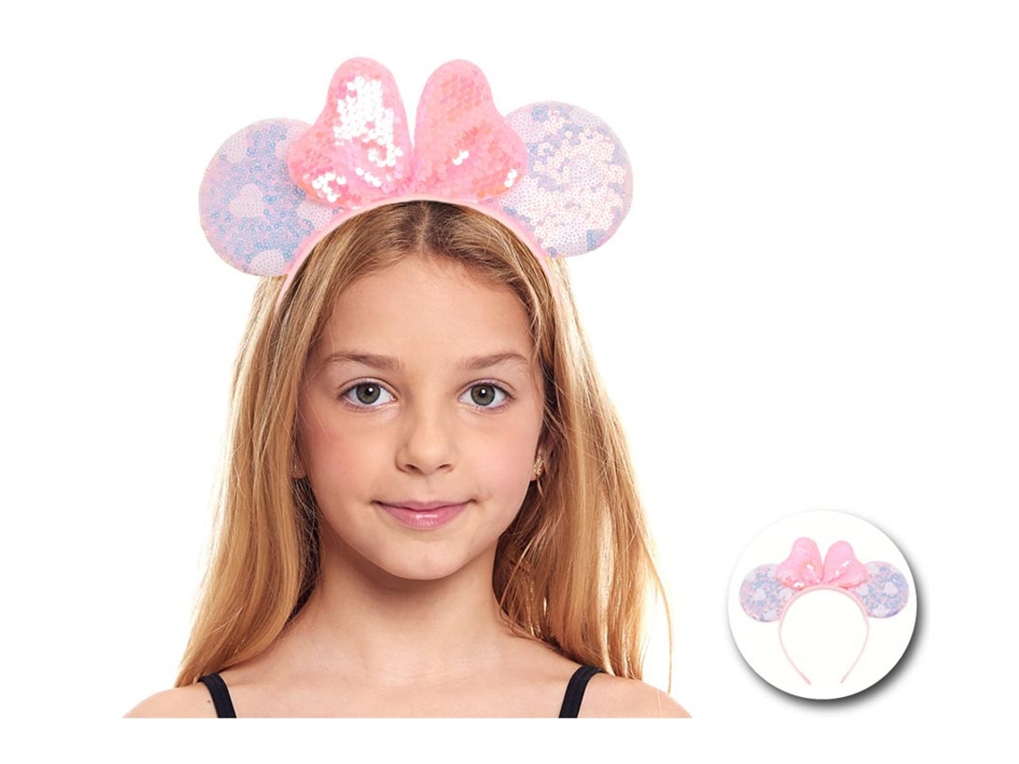 Tiara de rato com corações rosa e lantejoulas