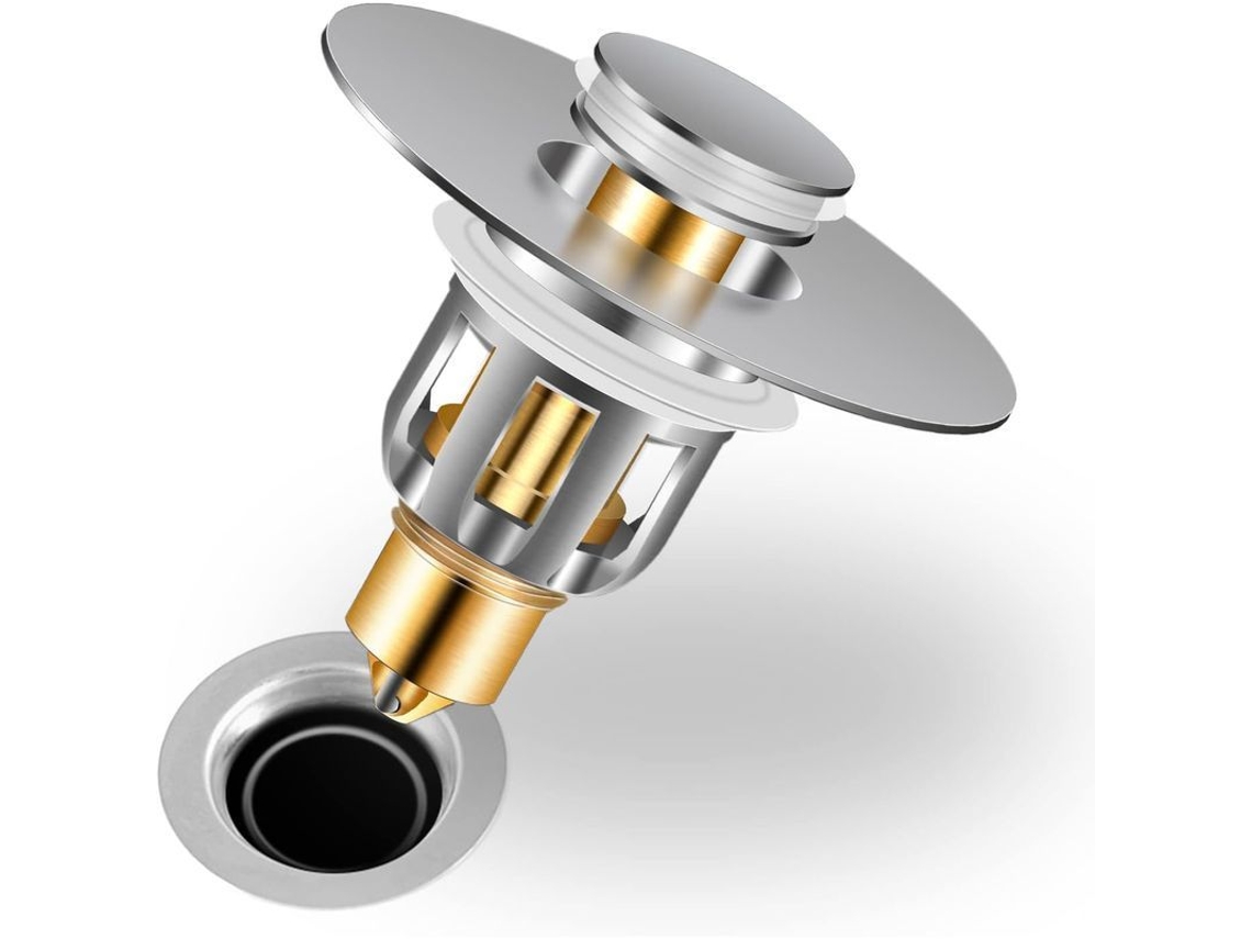 Tapón universal para lavabos y bañeras, anti-atascos, con filtro pop up, acero inoxidable y latón, 28/45mm | S/MARCA
