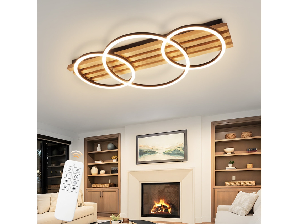 Luminária De Teto Led Regulável De Madeira Com 3 Anéis, 46 W, Moderna, 70 Cm, Para Sala De Estar Nettlife