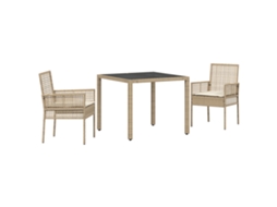 Conjunto 3 Conjunto De Jantar Para Jardim Vidaxl Bege Vime Pe (90 X 90 X 75 Cm)