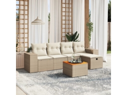 Vidaxl 6 Pcs Conjunto De Sofás P/ Jardim Com Almofadões Vime Pe Bege