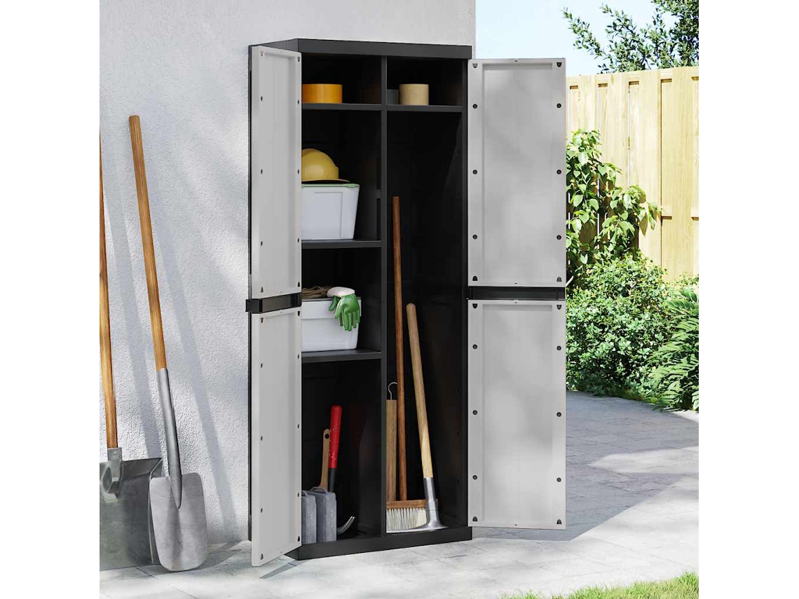 Vidaxl Móvel De Arrumação Para Exterior 65x37x165 Pp Cinzento E Preto