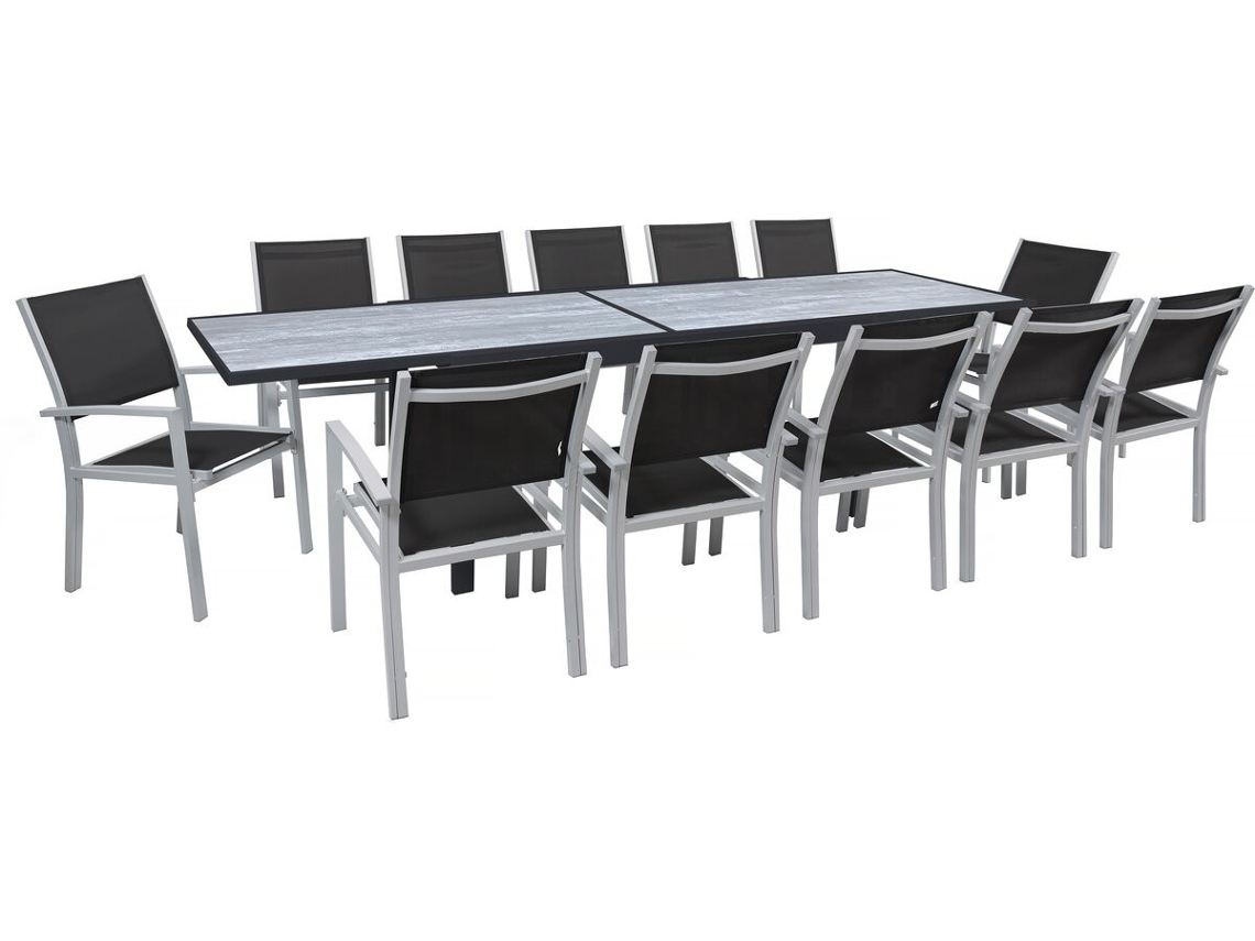 Conjunto de Jantar Extensível Outdoor ''lagos'' - Mesa Extensível 200/320 X 105 X 76 Cm - 12 Cadeiras - Preto
