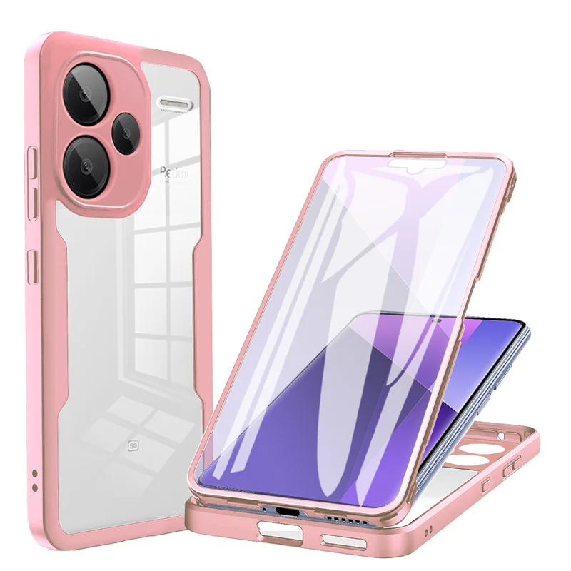 (rosa, Redmi Note 14 Pro 4g (global)) Capa Protetora De Tela De 360° Full-pack, Anti-choque E Anti-impressão Digital, Proteção Total