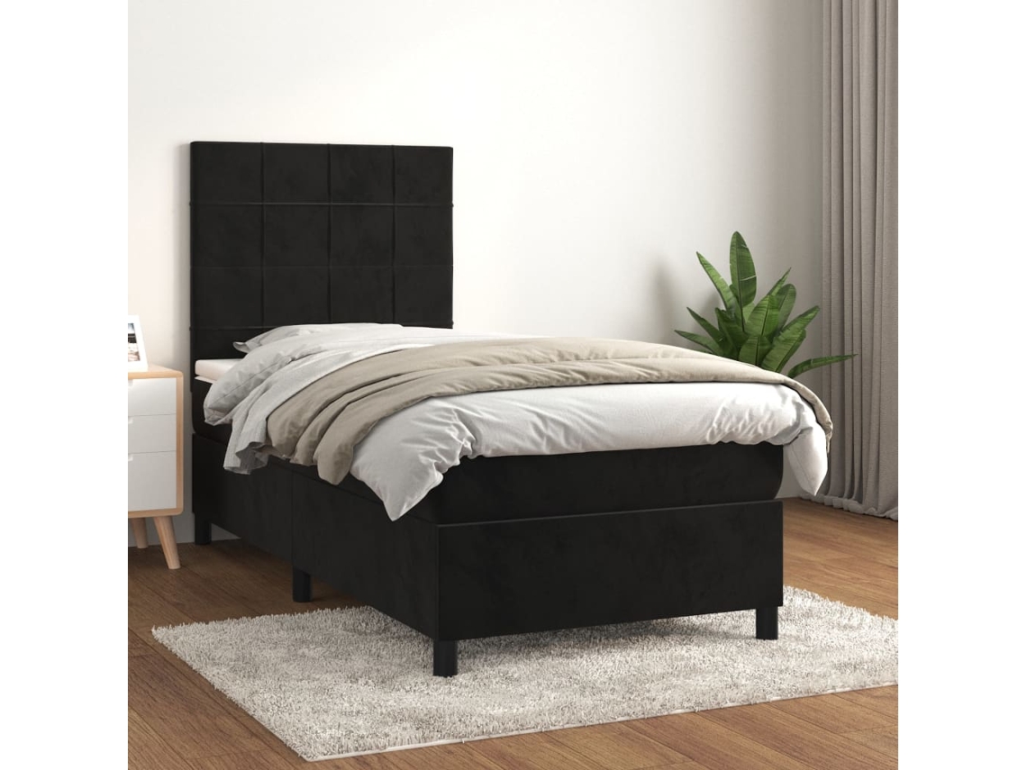 Vidaxl Cama com Molas/colchão 100x200 Cm Veludo Preto