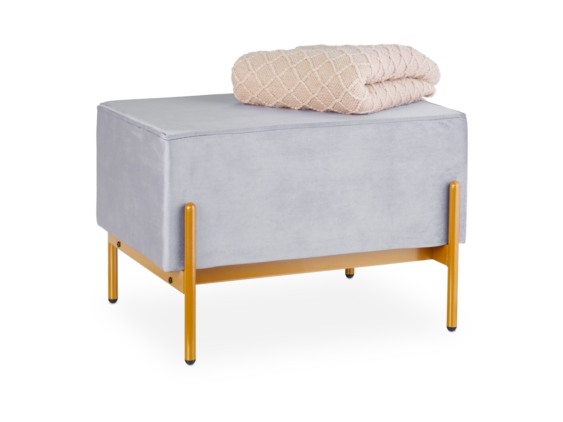 Relaxdays Banco Estofado Em Veludo, Com Pés Metálicos, Para Quarto E Corredor, Medidas Axlxp: 40 X 60 X 43 Cm, Cinza