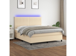 Vidaxl Cama Box Spring C/ Colchão E Led 160x200 Cm Tecido Cor Creme