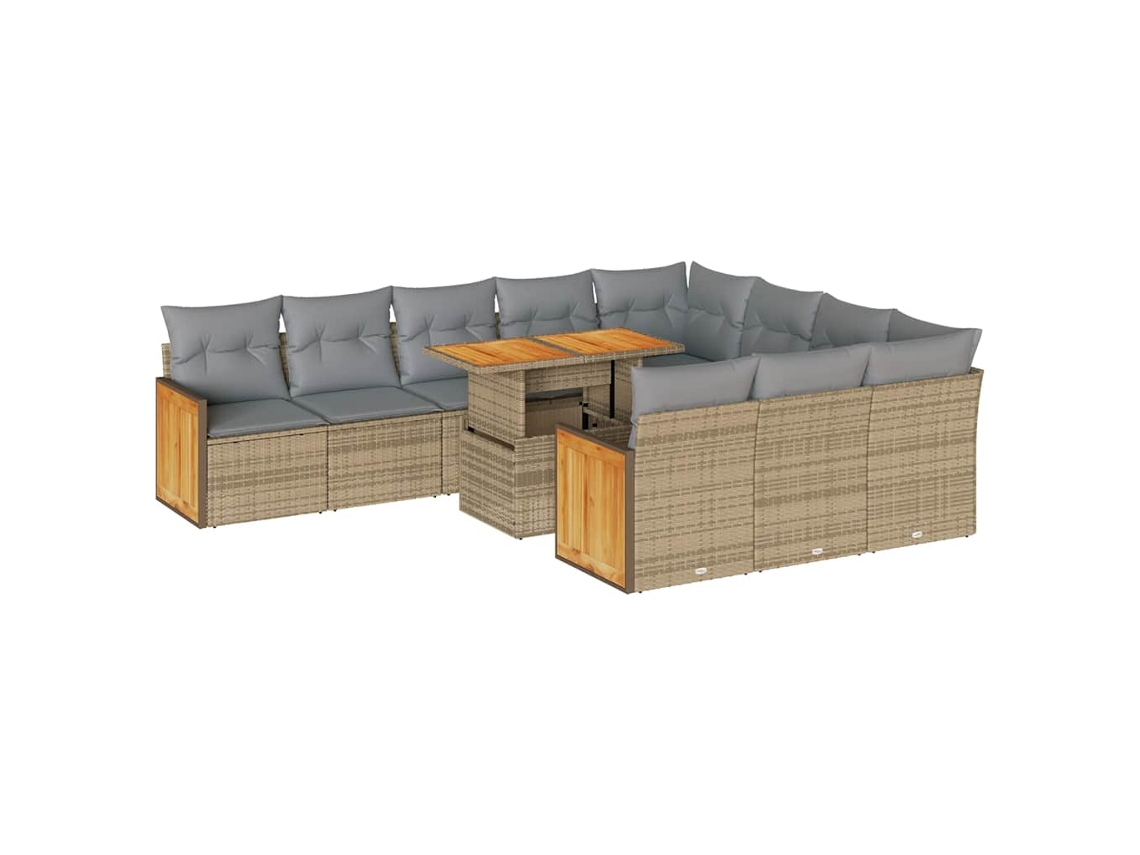 Conjunto de 11 Sofás Jardim com Almofadões Vime Pe/acácia Bege MAISON EXCLUSIVE (11 pcs)