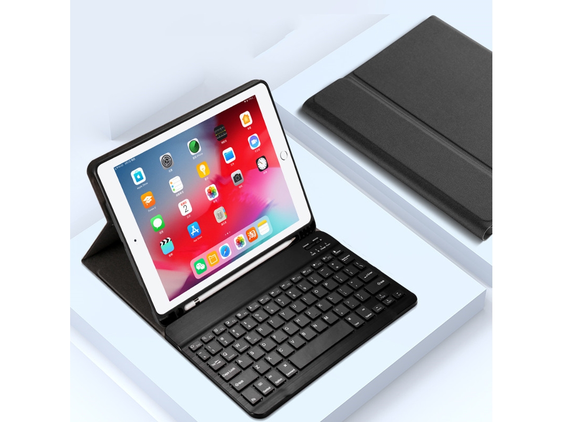 Capa de Teclado Bluetooth para Ipad Mini2 Capa Protetora em Tecido com Compartimento para Caneta ,português, Preto XIAOMOYU