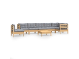 Conjunto de 9 Lounge de Jardim com Almofadões Cinza Pinho Maciço MAISON EXCLUSIVE