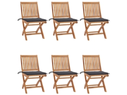 Cadeiras Dobráveis Jardim C/ Almofadões 6 Pcs Teca Maciça Dkd Home Decor