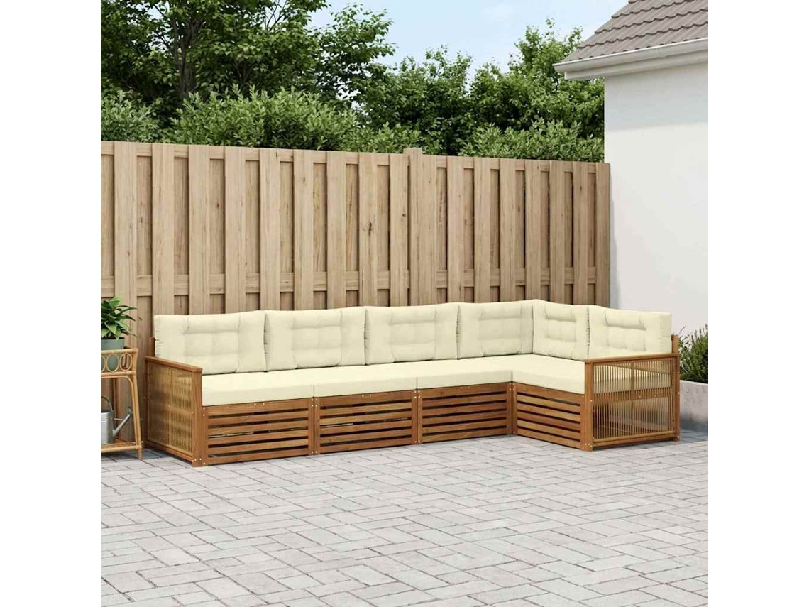 Vidaxl Conjunto De Sofás Para Exterior 5 Unid. Natural E Creme