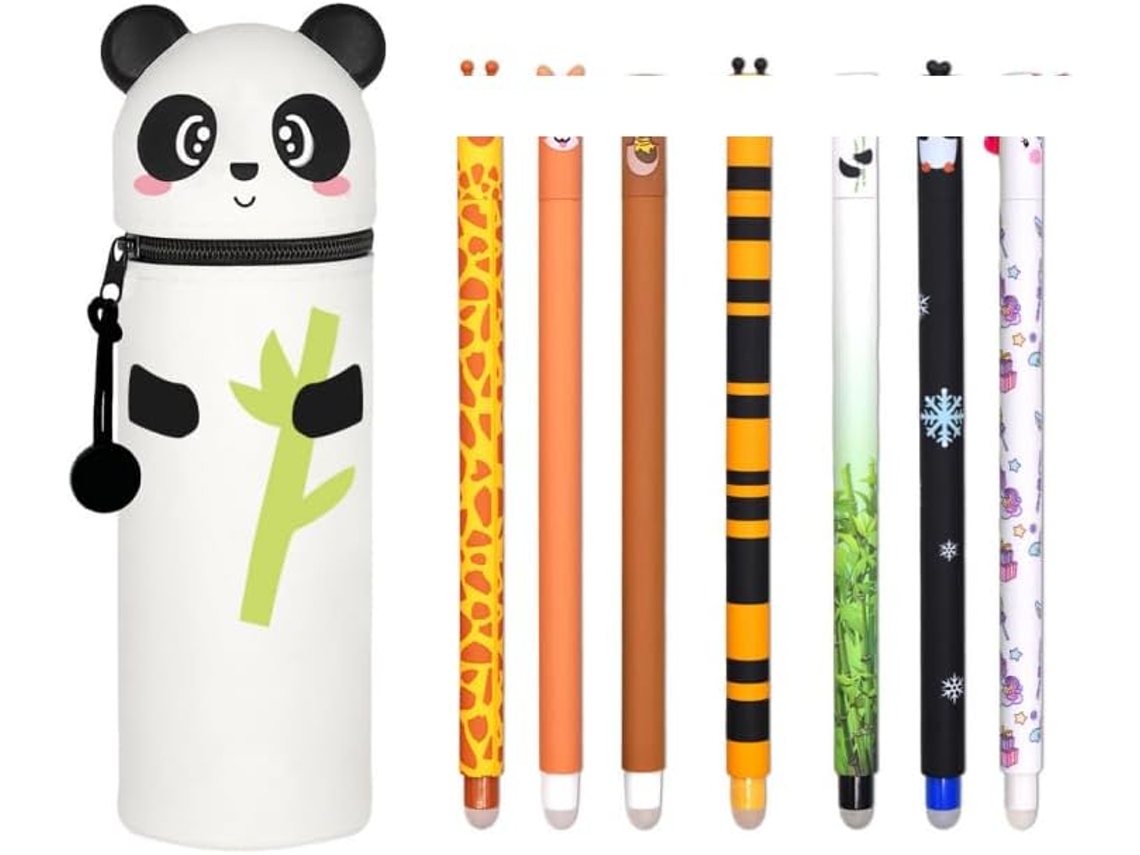 Estojo De Silicone 2 Em 1 Estilo Kawaii, Conjunto Canetas Gel