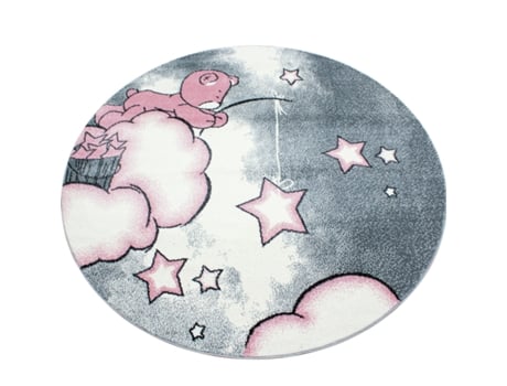 Kids Nuvens Tapete Infantil Pelo Curto Redondo Ø 160cm Rosa