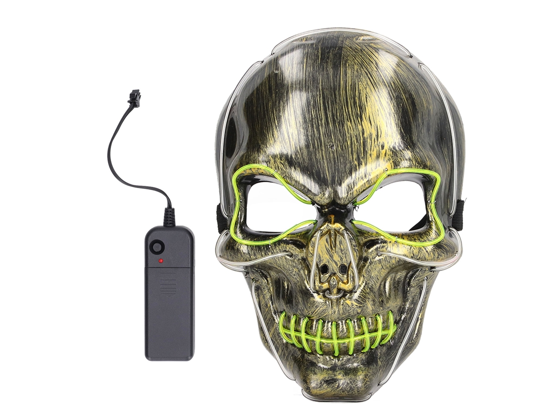 Capa de rosto LED Halloween assustador, luminoso, crânio, com 3 modos de luz verde e azul para festas | S/MARCA