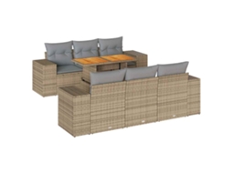 Conjunto de 7 sofás para jardim com almofadões Vime Pe Bege MAISON EXCLUSIVE (7 peças)