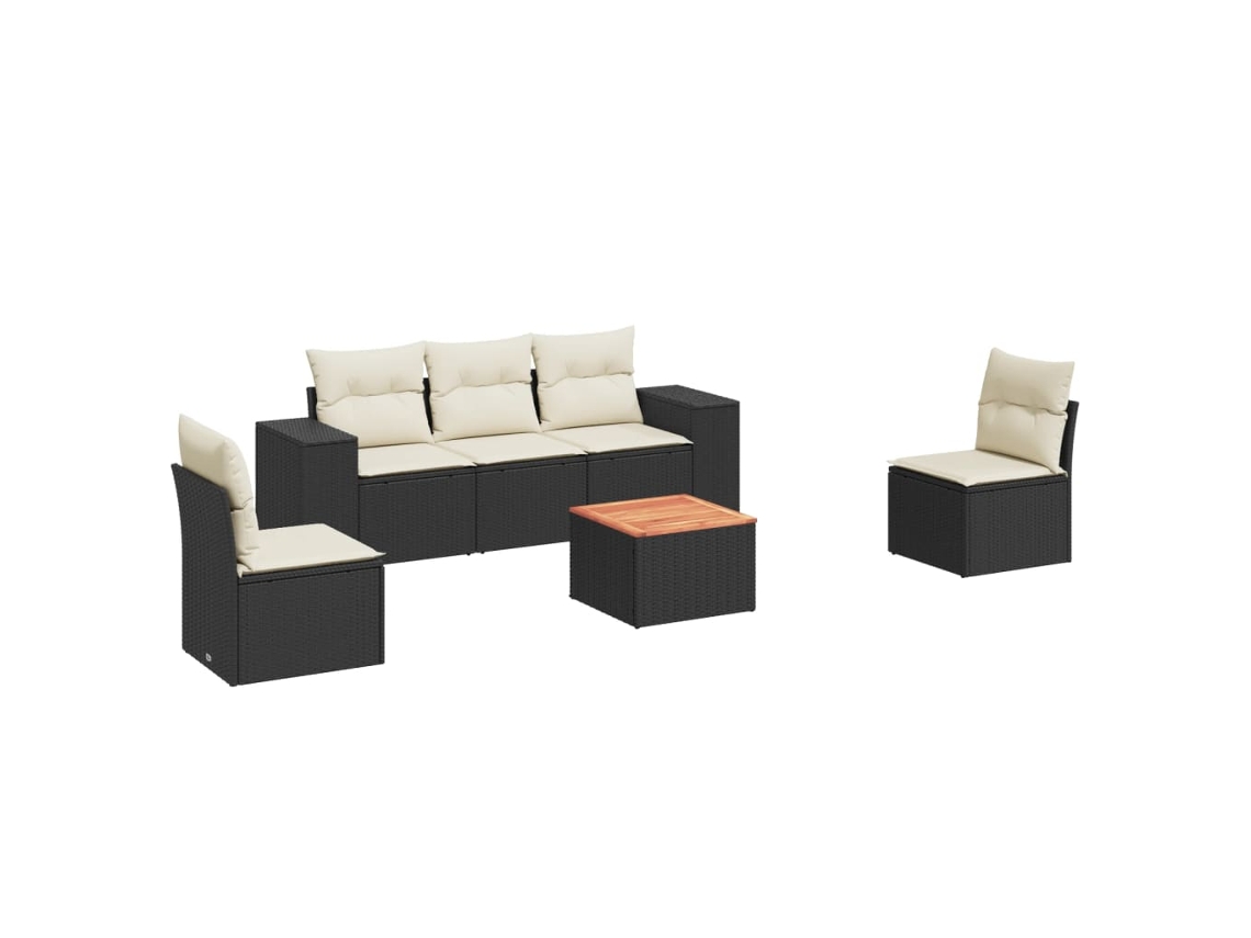 Conjunto Sofás de Jardim 6 Pcs com Almofadões Vime Pe Preto MAISON EXCLUSIVE (6 pcs)