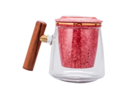 Xícara De Chá Retrô De Vidro Com Infusor E Alça De Madeira, Tampa Resistente Ao Calor Para Chá E Café.