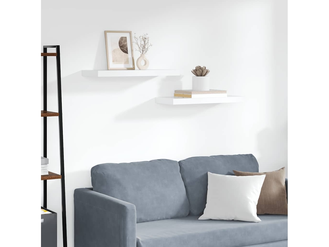 Vidaxl Prateleiras De Parede Suspensas 2 Pcs 60x23,5x3,8cm Mdf Branco
