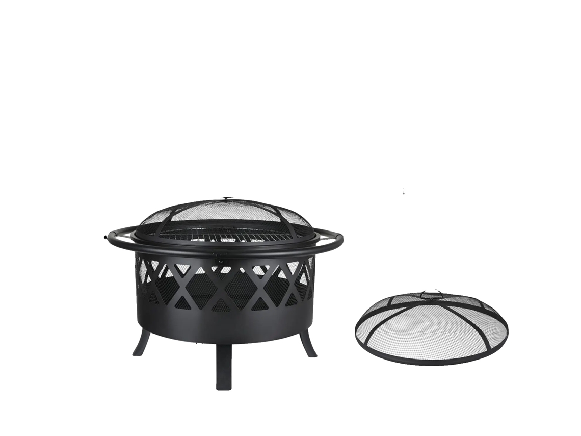 Bowl De Fogo, Tamanho Ø81cm, Material Ferro, Grelha De Churrasco Ø58cm, Poker 49cm, Proteção Segura Contra Faíscas, Diâmetro 81cm